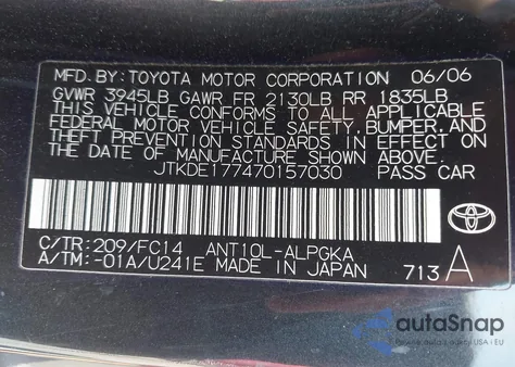 2007 Scion Tc from USA, damaged, VIN JTKDE177470157030